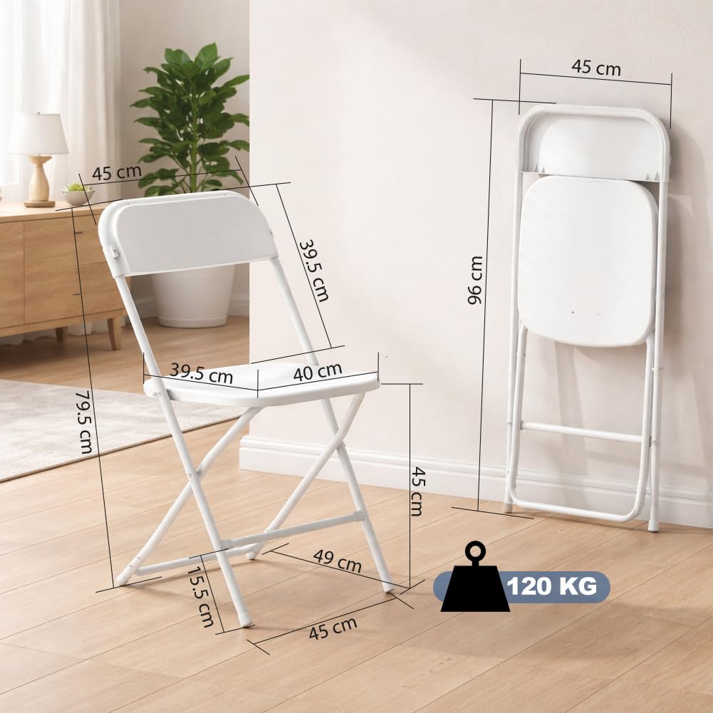 Shally Dogan Set 4 Sedie Pieghevoli Bianche con Struttura in Metallo e Seduta in Polipropilene Ergonomica, Sedia Multiuso Resistente da Esterno ed Interno, Ideale per Bar, Ristoranti, Casa, Giardino