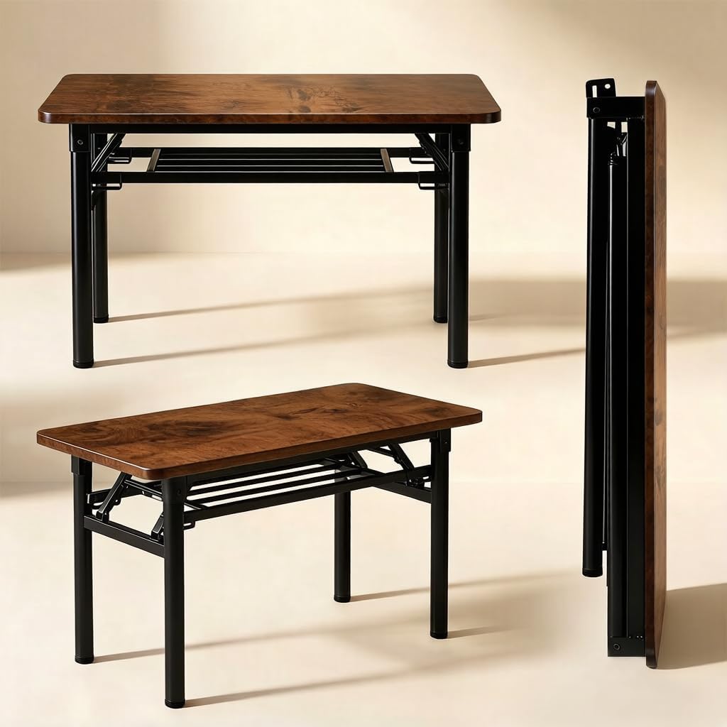 Folding Desk for Small Spaces, 39.4 Inch Foldable Computer Desk, No Assembly Required, Space Saving Portable Study Table for Compact Home Office, Bedroom, Dorm, Apartment, Brown