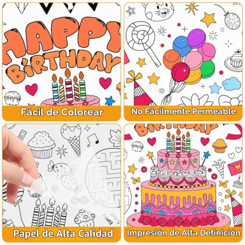 Miniatura 4 de Ayesy Mantel Para Colorear,183 X 76 Cm Mantel De Papel Para Pintar Poster Gigante De Colorear, Creativa Diy Actividad De Dibujo Para Decoración De Fiesta Navidad Y Cumpleaños, Torta De Cumpleaños