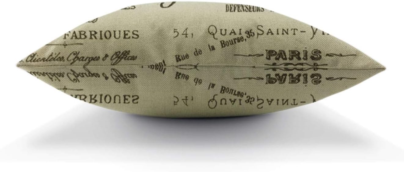 HGOD DESIGNS Decorative Ramie Cotton Linen Square Throw Pillow Cover Cushion Case Vintage Khaki Background Words Pattern Toss Pillowcase 18X18 Inches(for Living Room, Sofa)