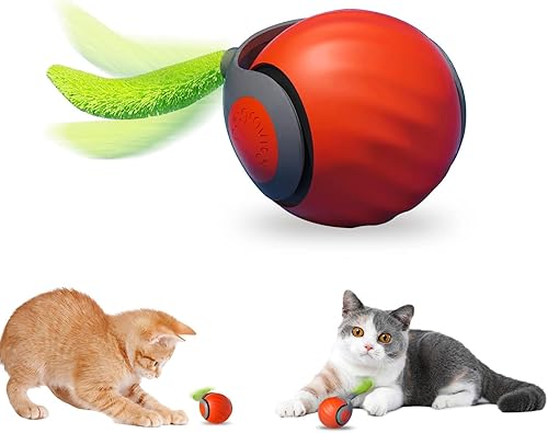 Miniatura 2 de Juguetes interactivos para gatos de interior, bola móvil recargable para gatos con cola de plumas, juguetes automáticos de 2 velocidades para gatos