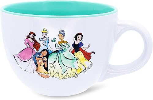 Silver Buffalo Disney Princess Group Shot With Jasmine, Merida, Belle, Mulan, Ariel, Cenicienta, Pocahontas, Tiana y Blancanieves, 24 onzas