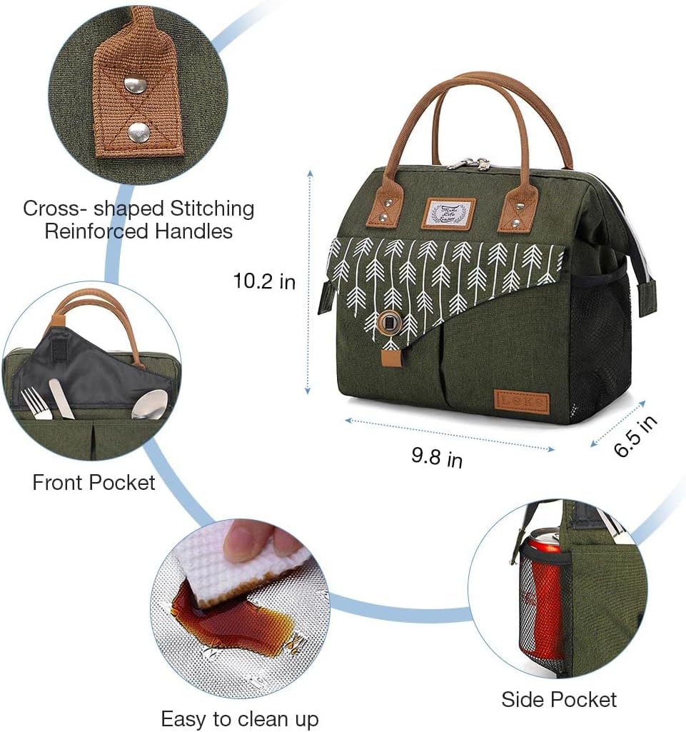 Lekesky Insulated Lunch Bag Portable Lunch Box for Office Work Picnic Beach Workout Reusable Tote Lunch Bag Organizer for Women Adult, Green - Image 4