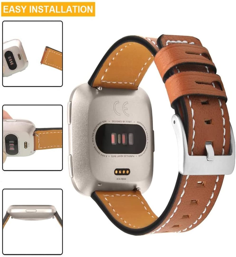 TryBest Replacement Watch Strap Compatible with Fitbit Versa, Women Men Leather Strap Sport Wrist Band Adjustable 5.5-7.8 inch Compatible with Fitbit Versa/Fitbit Versa 2/Versa Lite