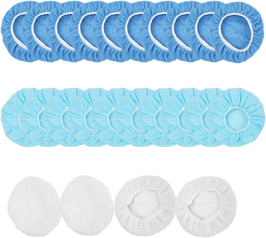 OTUAYAUTO Car Polisher Pad Bonnet 24 Packs Including (9-10 Inches) Microfiber Waxing Bonnet Polishing Bonnet Buffing Pad Cover