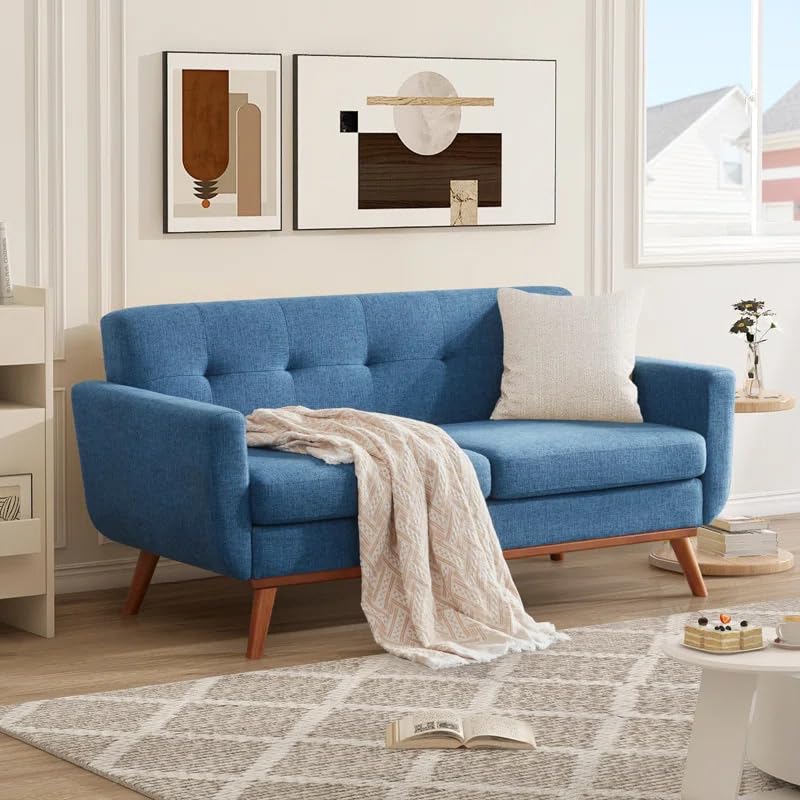 Image of LEGACY OF COMFORT Carmencita 65 inch Square Arm Loveseat 2 Seater Sofa Two Seater Sofa for Living Room Guest Room Hotels Office (Blue)