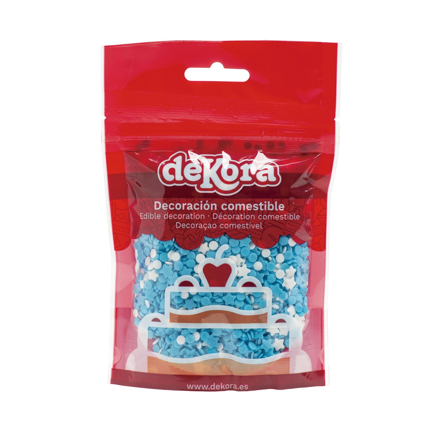 dekora - Confetti Sprinkles Edible Confetti Sprinkles - Niebiesko-Białe Cukrowe Gwiazdki i Kółka - Jadalne dekoracje do ciast i babeczek - 100 g