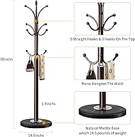 Vista 23 de Perchero de metal con base de mármol natural, perchero independiente, árbol de pasillo resistente con 12 ganchos para colgar ropa, bolsos, bufandas