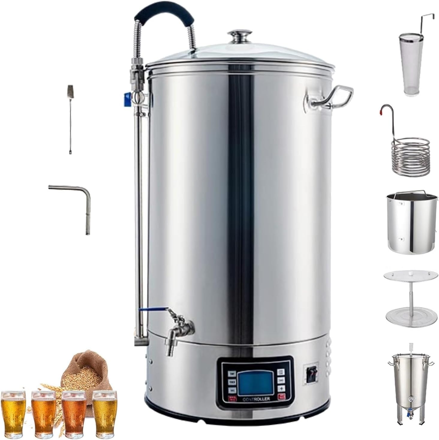Commercial Beer Brewing Equipment with Automatic/manual Modes and Mashing/boiling Unit, Featuring a Digital Display Panel for Home and Commercial Use(40L,220V)