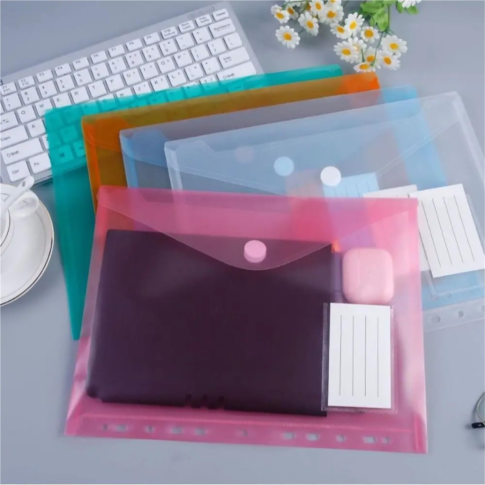 Przezroczysty folder z tworzywa sztucznego, 20 sztuk przezroczystych teczek A4 z otworami na segregator. Biuro Multi(Oranje)