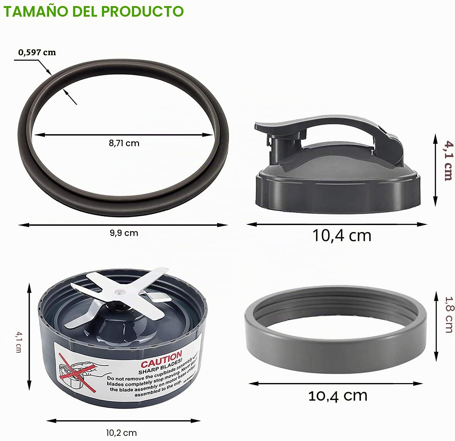 14 Piezas de Repuesto de Cuchilla y Vasos Extractores para NutriBullet Series 600w & 900w, Incluyendo Junta, Almohadilla y Engranaje (1 Cuchilla + 3 Vasos + 1 Tapa)