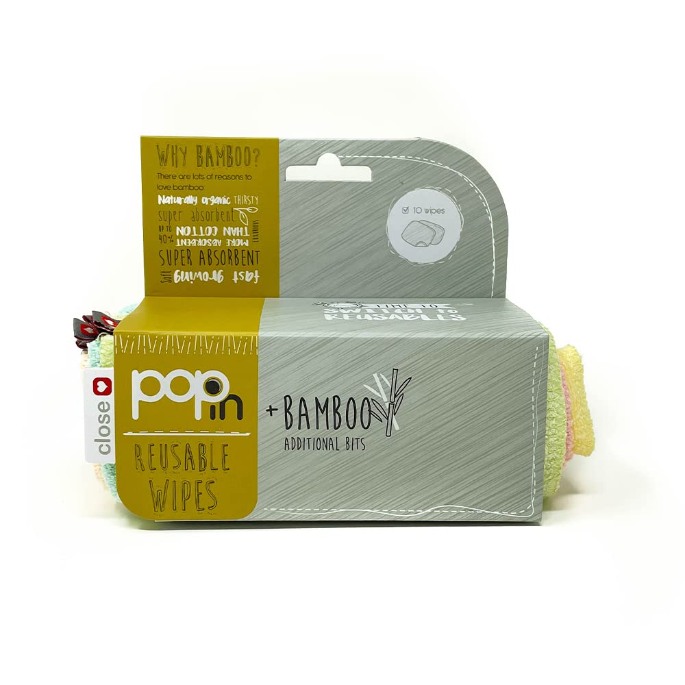 Close Paquete de recarga Pop-in con 10 toallitas reutilizables multicolor pastel | Perfecto para manos y cara del bebé, absorbente y suave