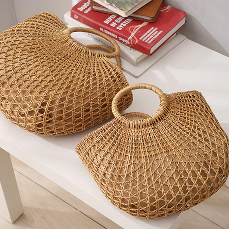 Borsa a Tracolla in Paglia Traforata, Fodera con Cordino Estivo da Spiaggia e Vacanza per Donna, Borsa in Paglia a Maglia per la Spiaggia