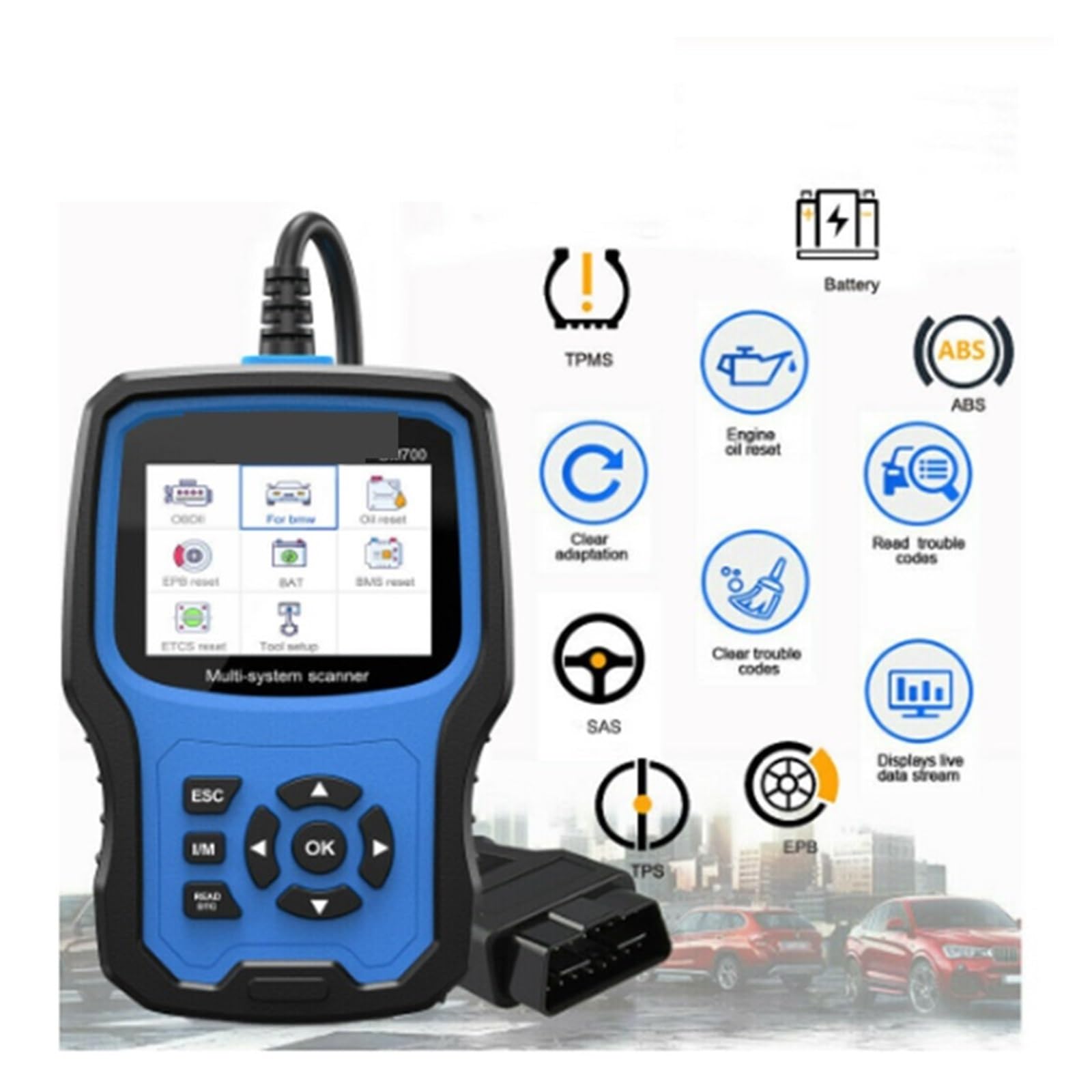 Herramienta de diagnóstico completo BM700 Escáner OBD2 Codificación inyectores Lector códigos automotrices