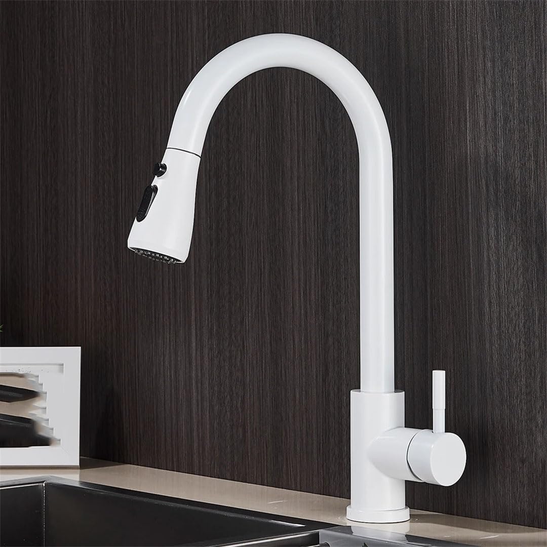 MXXQRHF 360Degree Swivel Kitchen Faucet with PullDown Sprayer Modern Hot & Cold Water Mixer Tap Easy Install Kitchen Sink FixtureSleek Design (Color)