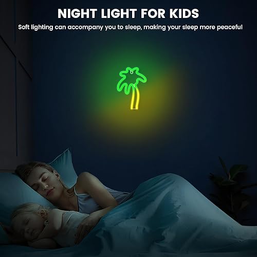 Miniatura 3 de Decoración de palmera tropical, letrero de neón de palmera alimentada por USB y batería, decoraciones de fiesta Luau, decoraciones de fiesta