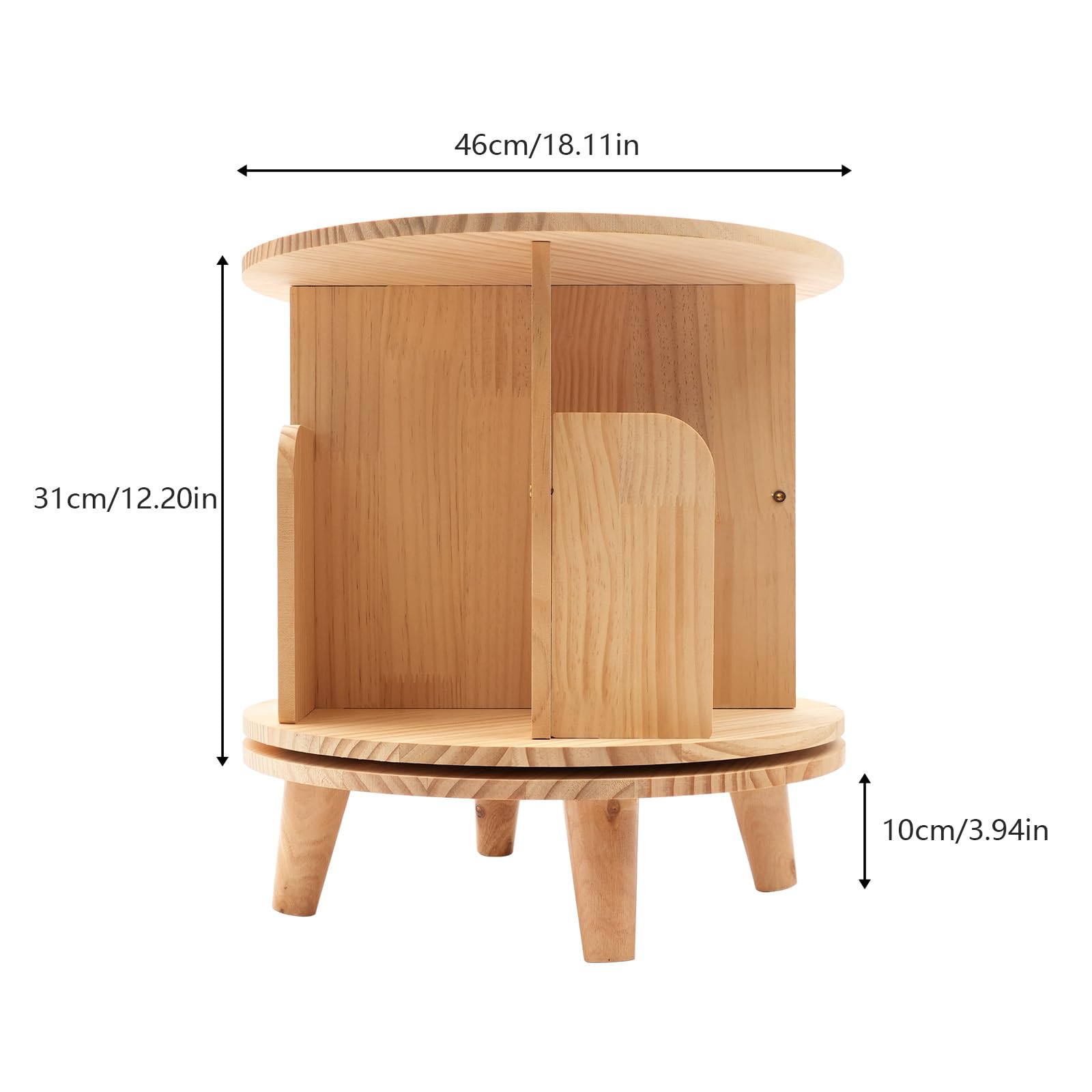 Libreria girevole in legno massello con display a 360 gradi, scaffale multifunzione con base e 4 scomparti, scaffale girevole in legno per libri