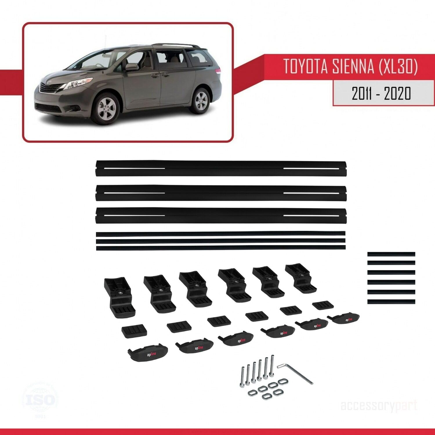 Kompatybilny z Toyota Sienna 3 (XL30) 2011-2020 BASIC Model Aluminiowy bagażnik dachowy 3 poprzeczki, czarne