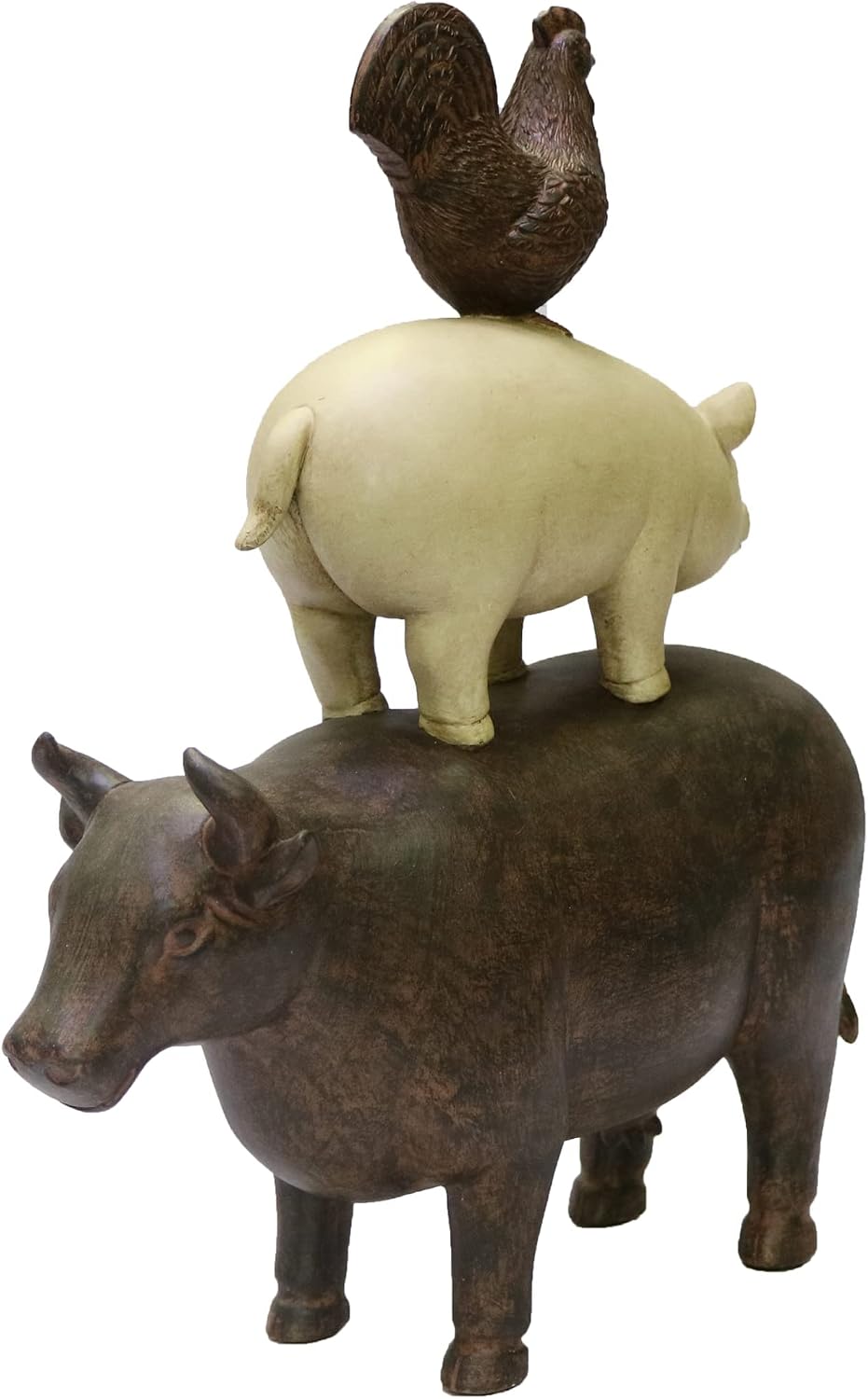 Nature's Mark 3 Farm Animals Stacked Rooster Pig and Cow Resin Statue Figurine Home Decorative Accent Décor (12" H) Resin Stacked Farm Décor