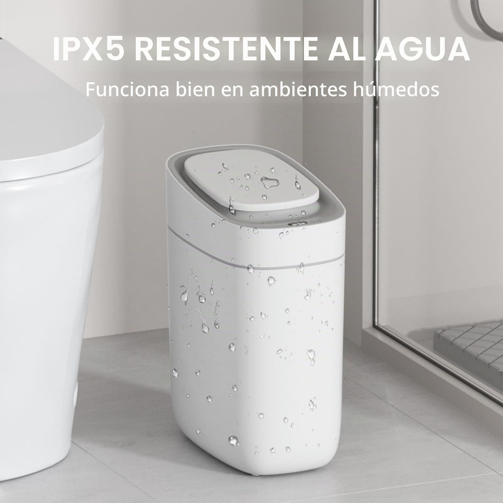 ELPHECO Bote de basura automático para baño con tapa, 2.5 galones, con sensor delgado, cubo de basura de plástico estrecho de 9 litros, contenedor de basura impermeable con sensor de movimiento para