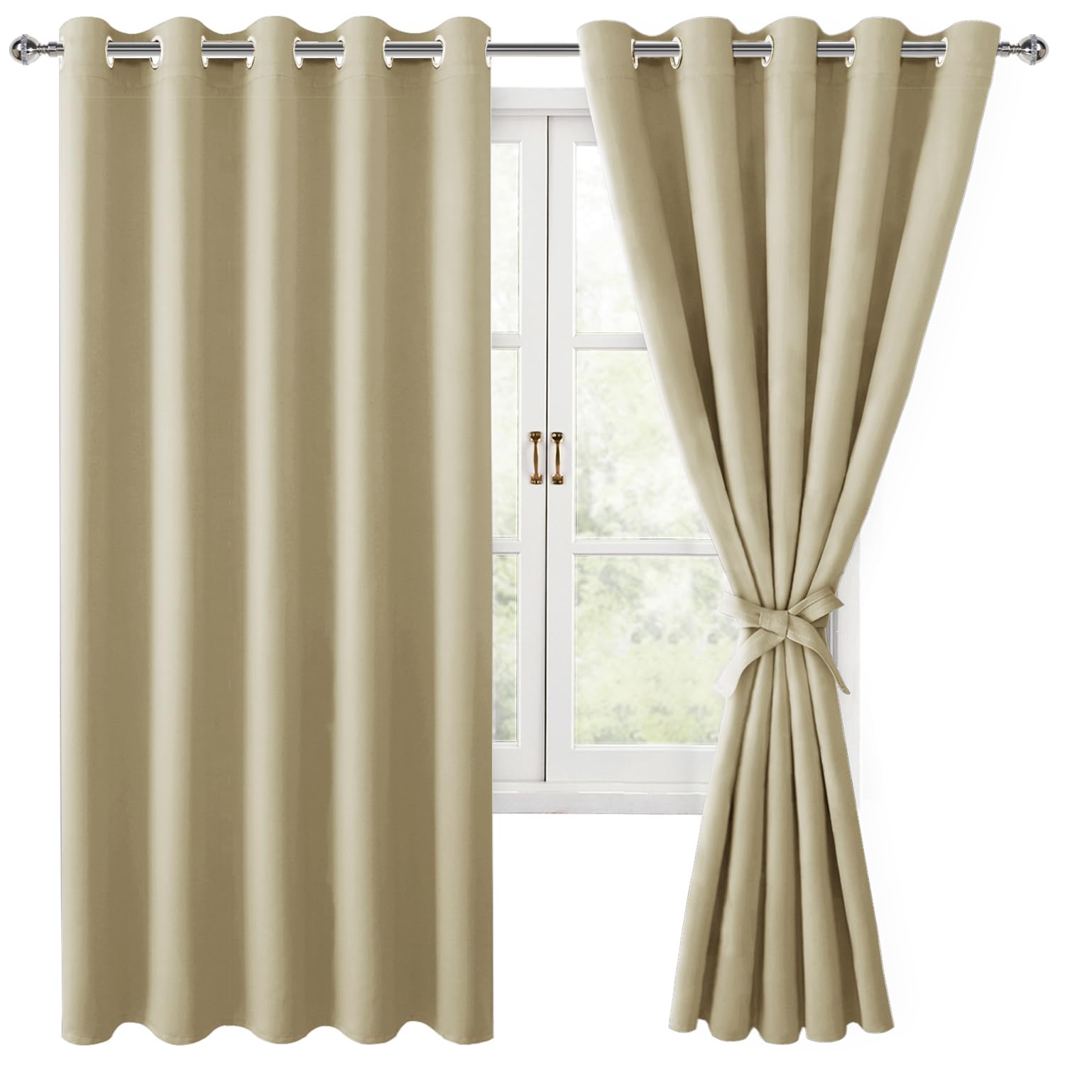 Hiasan Blackout Curtains for Bedroom, 60 x 63 Inches Length - Thermal Insulated & Light Blocking Window Curtains for Living Room, 2 Drape Panels Sewn