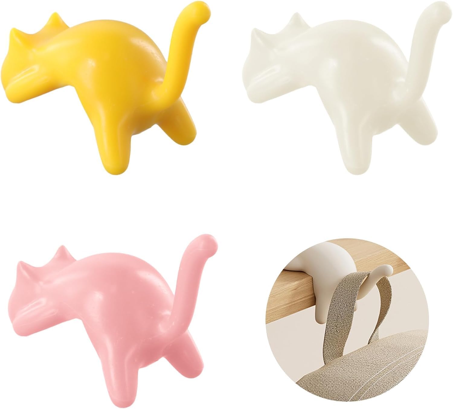 Kyraton Cute Cat Table Side Hook for Desk, Self Adhesive Edge Hanger for Bags, Headphones & Cables, Heavy Duty Space Saving Organizer for Office & Home Multicolor (Pack of 3)-image-33