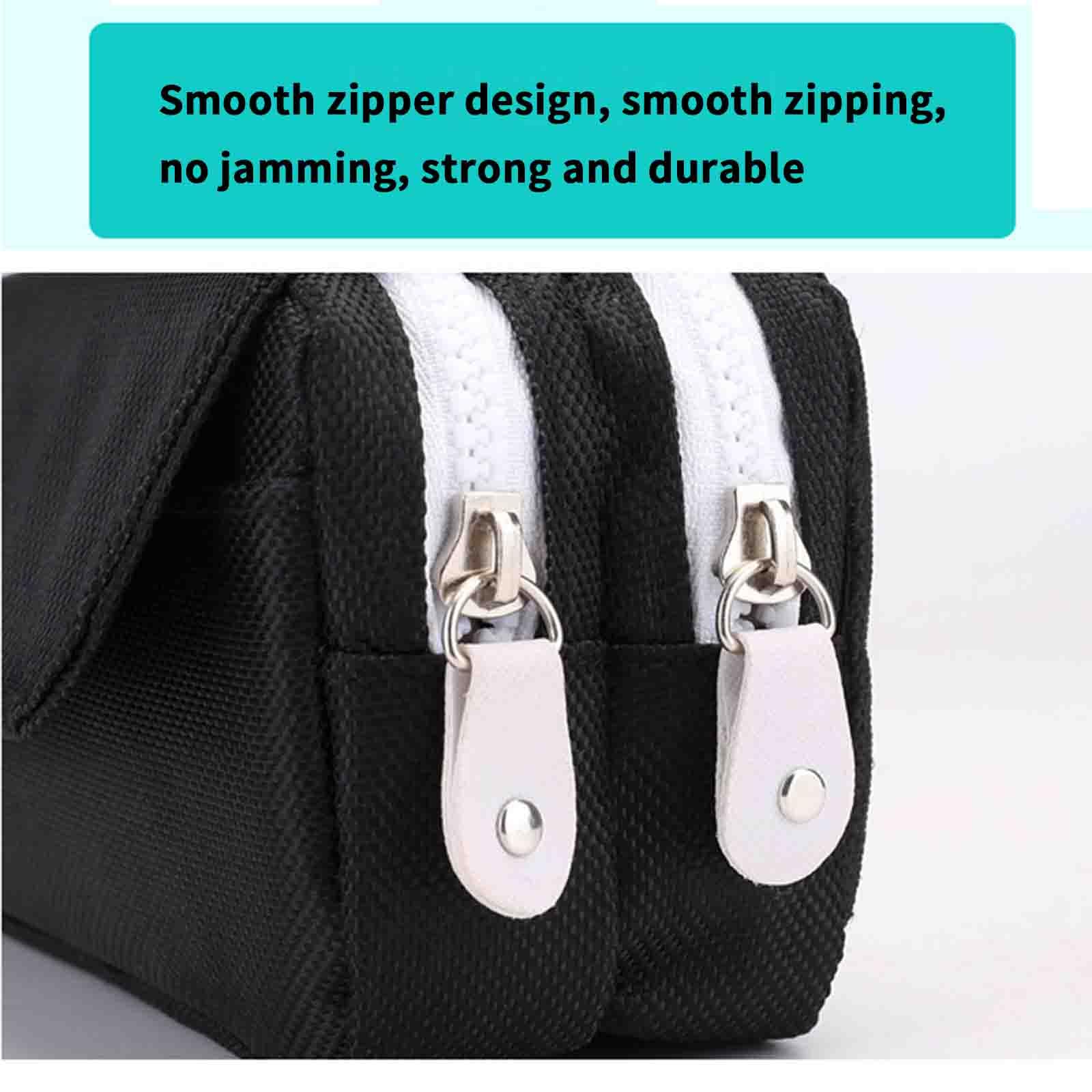 Astuccio Scuola Media Astucci Scomparti Bambina Ragazza Ragazzo Leggero Alta Capacità Multistrato Per Studenti Con Cerniera (black,20x6x10cm)
