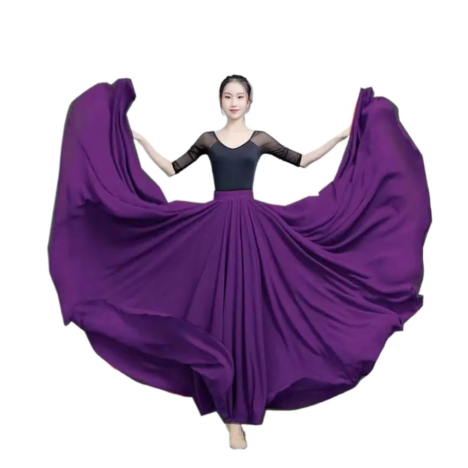 720-Grad-Chiffonrock for Ballett, Bauchtanz, Damen, doppellagige Lange Röcke, Tänzer-Übungskleidung, Bühnenauftrittsröcke Festival Performance Kleidung(Deep Purple,XS Length 80cm)