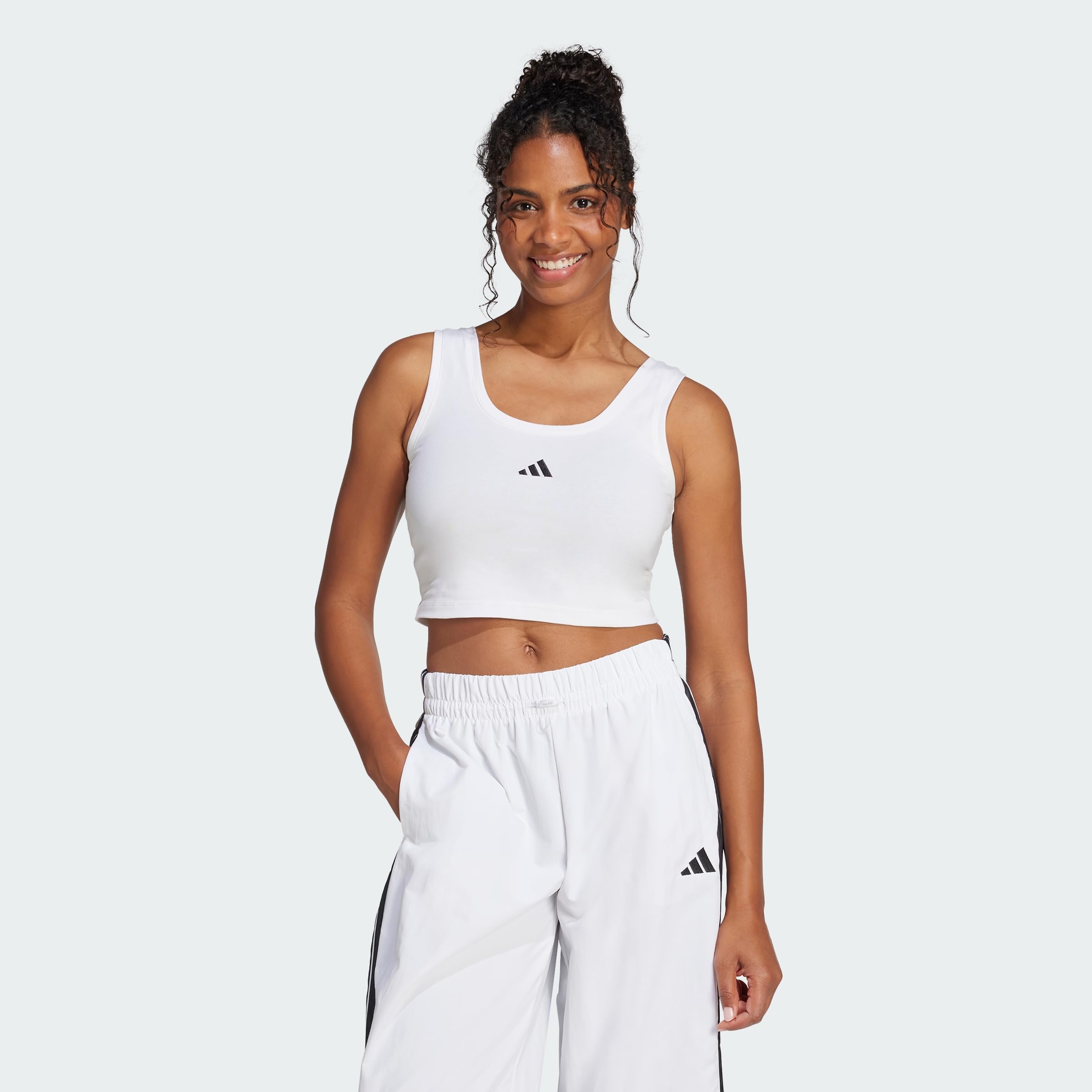 adidas Women's Essentials Small Logo Cotton Lifestyle Tank Shirt, White/Black, XS