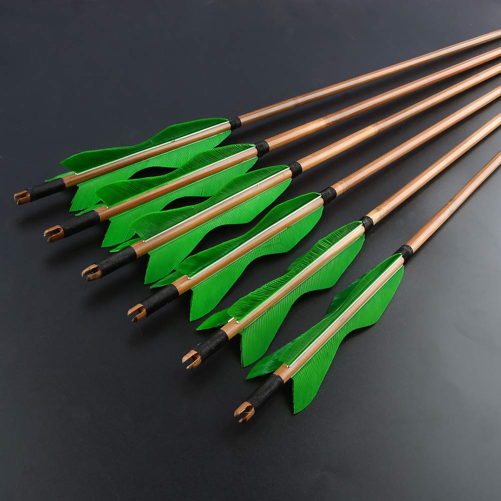 12PK Chine Traditionnelle Plumes Grises Auto Encoche Flèches en Bambou