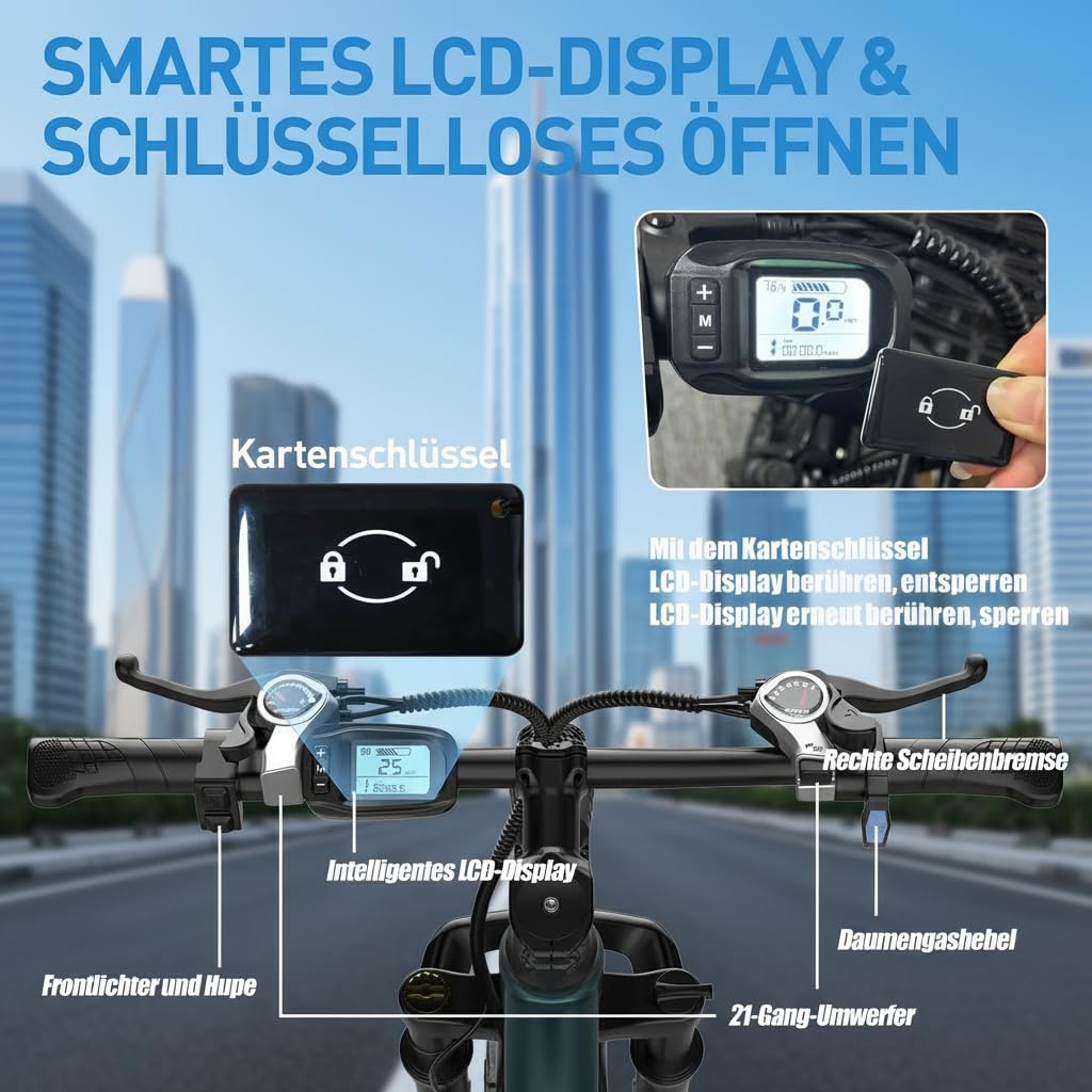 Eleglide E-Bike 26 Zoll für Damen & Herren, E-Bike 26" mit 21-Gang Schaltung 250W Motor 13Ah Akku, E-Fahrrad mit LCD Display und LED-Beleuchtung, Pedelec Citybike EBike für Erwachsene