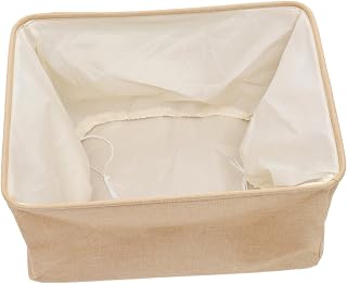 Foldable Fabric Organizer Basket with Drawstring, Large Beige Cloth Storage