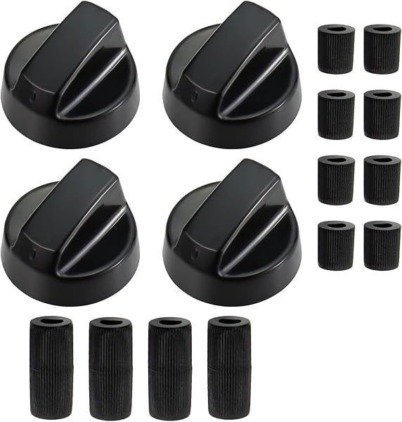 Boutons de commutateur de commande noir universel en Noir pour Fours, Cuisinières et Plaques de Cuisson - Compatibles avec Toutes Marques, Incluant 3 Adaptateurs de Taille Différente (Lot de 4) - 1