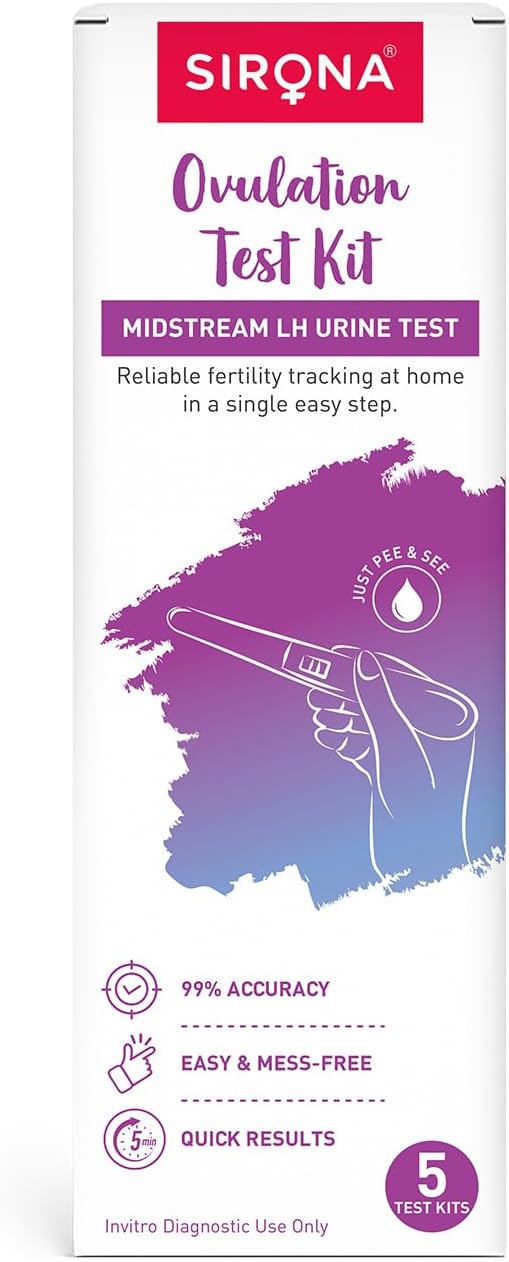 Sirona OvuRx Midstream Urine LH Ovulation Test Kit for Women (Pack of 5) | Pregnancy Planning & Fertility Test | Rapid & Accurate Results in 5 Mins | Single Step Ovulation Kit Pack for Home