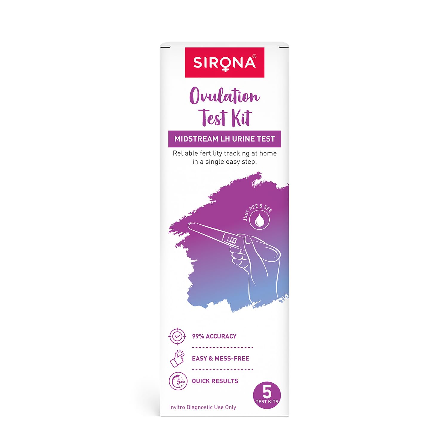 Sirona OvuRx Midstream Urine LH Ovulation Test Kit for Women | Pregnancy Planning & Fertility Test | Rapid & Accurate Results in 5 Mins | Single Step Ovulation Kit Pack for Home | Pack of 5-image-13