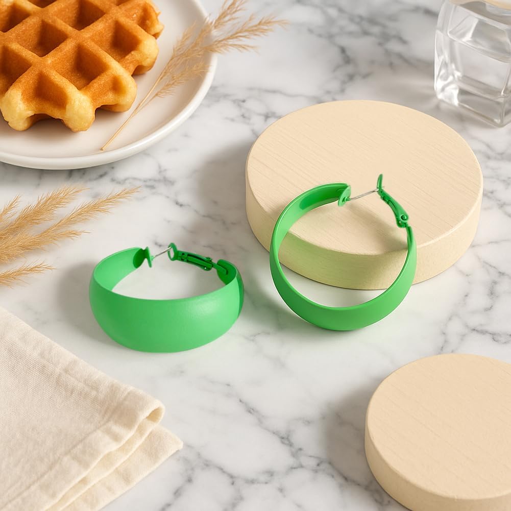 5 Pairs 1.77Inch Retro Neon Circle Hoop Earrings Colorful Dangle Matte Hoop Earrings Minimalist Round Circle Earring Chunky Party Accessories Earring for Women Birthday Party Gift - Image 3