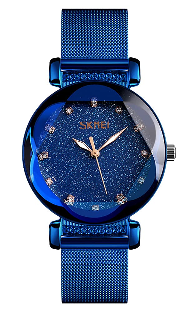 GosasaFashion Women Watch Casual Quartz Wristwatches Simple Style Waterproof Clock Steel Watchband (F-Blue)