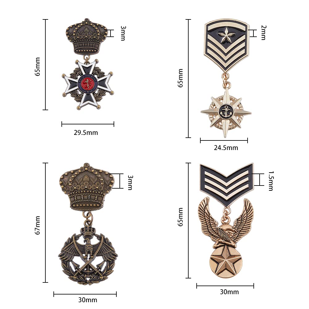 SUPERFINDINGS 4Pcs 4 Style Alloy Star Eagle Medal Brooch Pin Crown Cross Lapel Pin Badge Hats Scarf Suit Brooch Vintage Lapel Clip for Costume Decoration