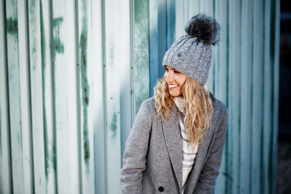 EliMeli Gorro de invierno para mujer con pompón de pelo sintético - gorros invierno mujer con pompon