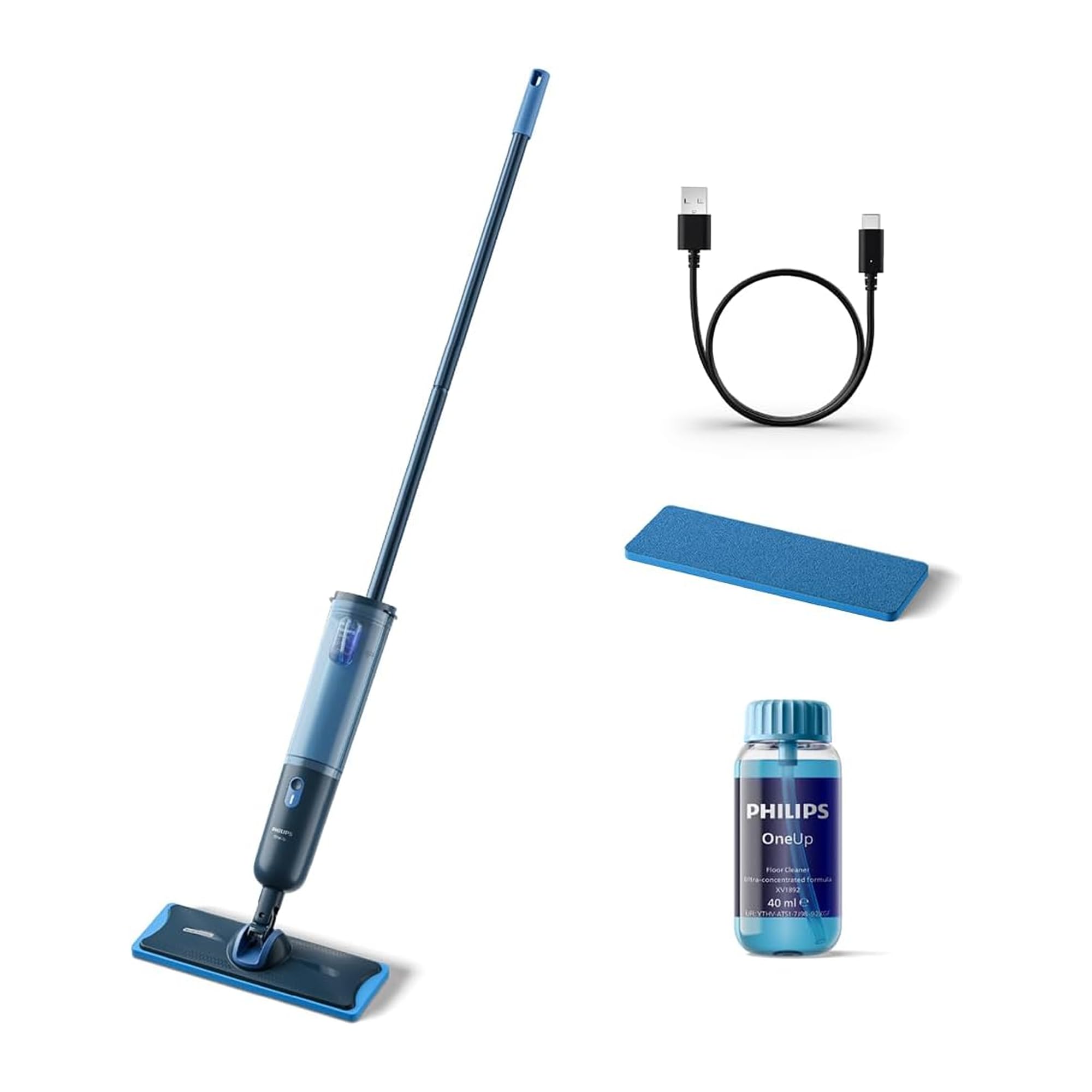 Philips OneUp 3000 Series elektrischer Wischmopp - 2X sauberere Böden², 2X schnelleres Wischen, kabellos mit 360° Drehgelenk, waschbare Wiederverwendbare Pads, langanhaltender Akku (XV3101/01 | inkl. 1 Pad, kabellos, 360° Drehgelenk, 2x schnelleres Wische