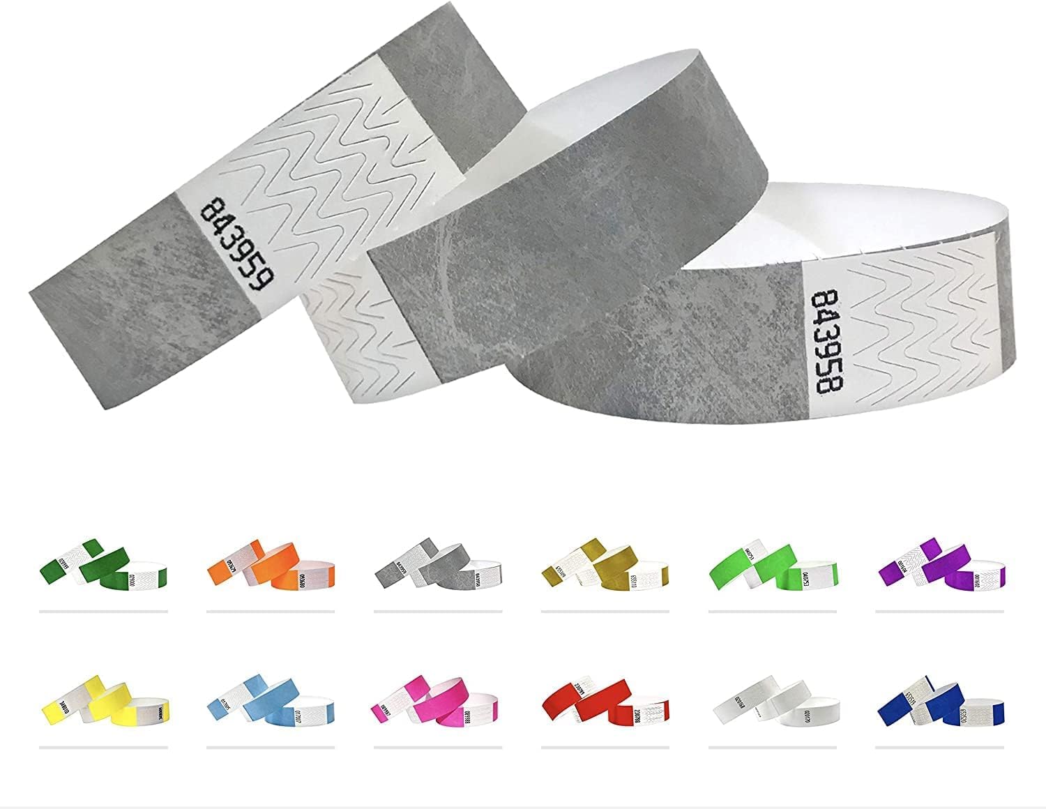 Bracelets d'identification Tyvek 19 mm, 10 000 pièces, Bracelets événementiels (Argent, 10 000 Pack)