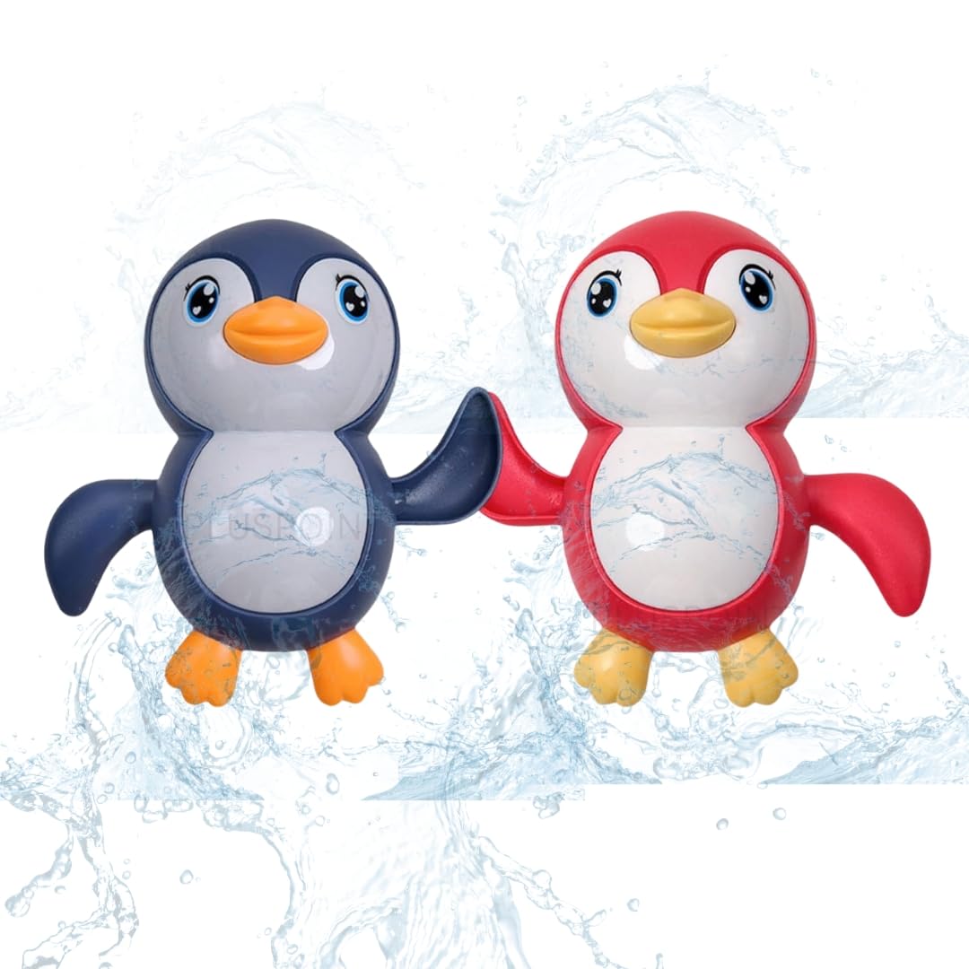 PLUSPOINT Bath Toys, 2 Pack Cute Swimming Penguin Bath Toys for Toddlers 1-3, Floating Wind Up Toys for 1 Year Old Boy Girl, New Born Baby Bathtub Water Toys, Preschool Toddler Pool Toys