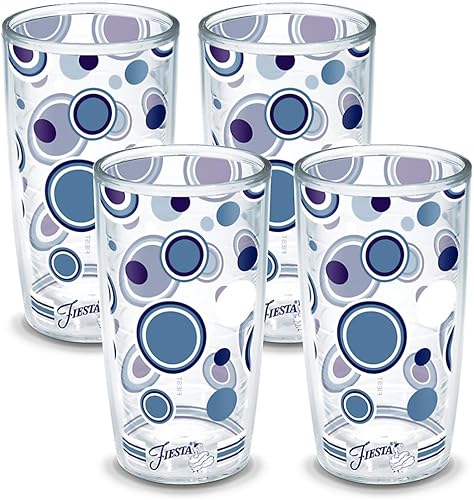 Tervis Vaso aislado Fiesta de doble pared hecho en Estados Unidos mantiene las bebidas frías y calientes, 16 onzas, paquete de 4, lapislázuli lunares