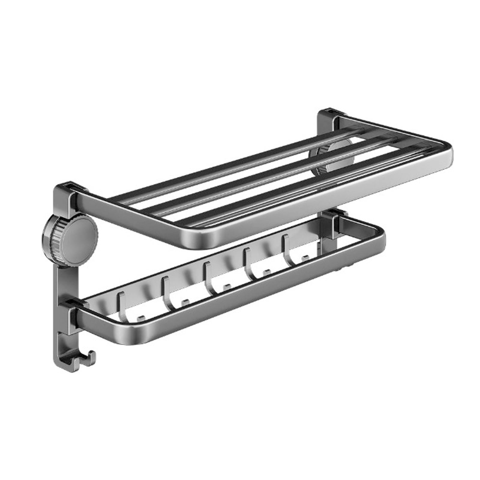 JRUIA Double Layer Grey Bathroom Towel Rack, Aluminum Wall Shelf for The Bathroom, Suction Cup Type (No Drilling Required),A