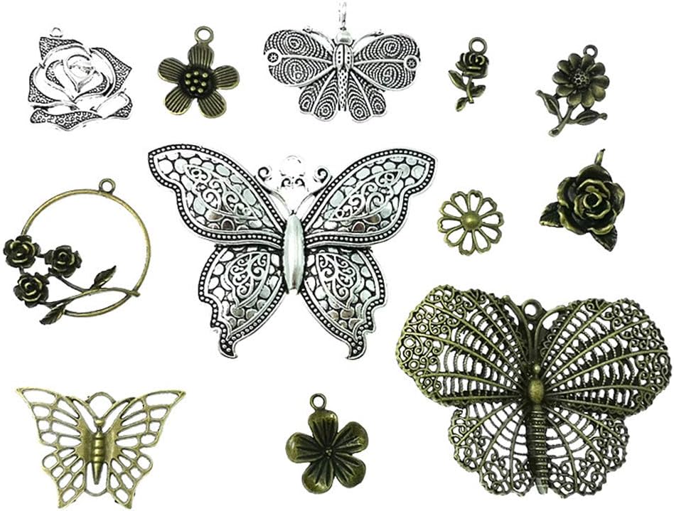 Butterfly Flower Leaf Charm Pendant for DIY Jewelry Making Accessaries(29pcs,Silver&Bronze Tones) - Image 4