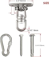 Vista 2 de Juego de 2 ganchos de suspensión giratorios de 360° para montaje en techo con capacidad de 1500 libras con tornillos de perno, mosquetón de bloqueo