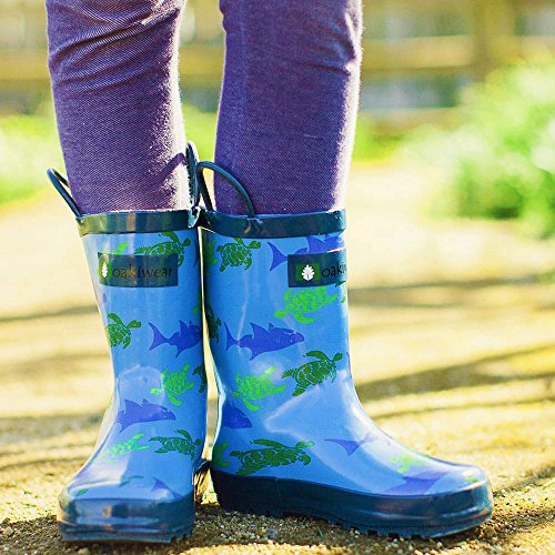 Oaki Kids Rain Boots Easy-On Handles, Sharks & Turtles, 7T Us Toddler #TOP1