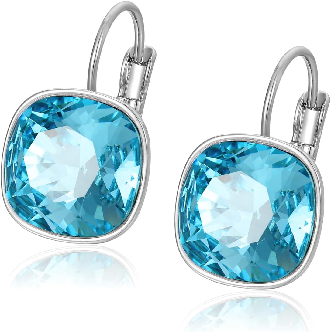 XUPING Luxury Crystal Earrings for Women Fashion Birthstone Leverback Silver Earring Gemstone Sparkling Jewelry