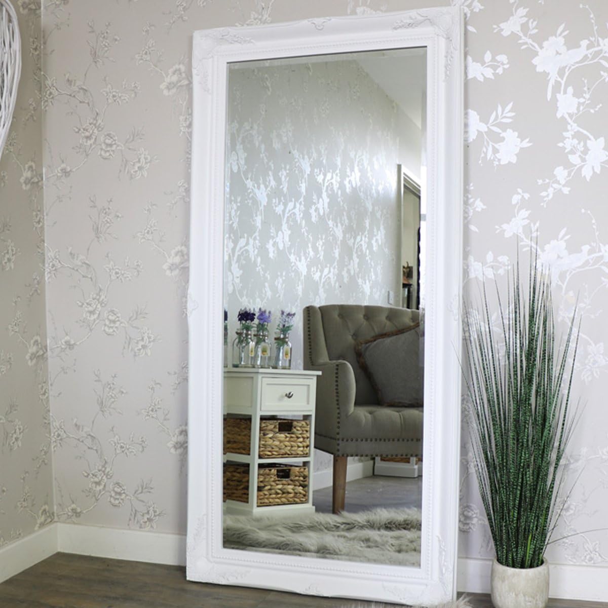 Melody Maison Extra Large White Ornate Wall/Floor Mirror 158cm x 78cm Amazon.co.uk Home & Kitchen