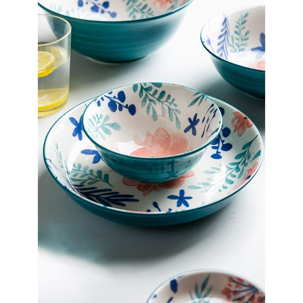 Générique Bol à Ramen, Couverts en céramique de Style Japonais, Bol à Riz de 5 Pouces, Assiettes à dîner de 8 Pouces, sous-Assiettes à Fleurs émaillées, Assiettes à dîner à imprimé Floral